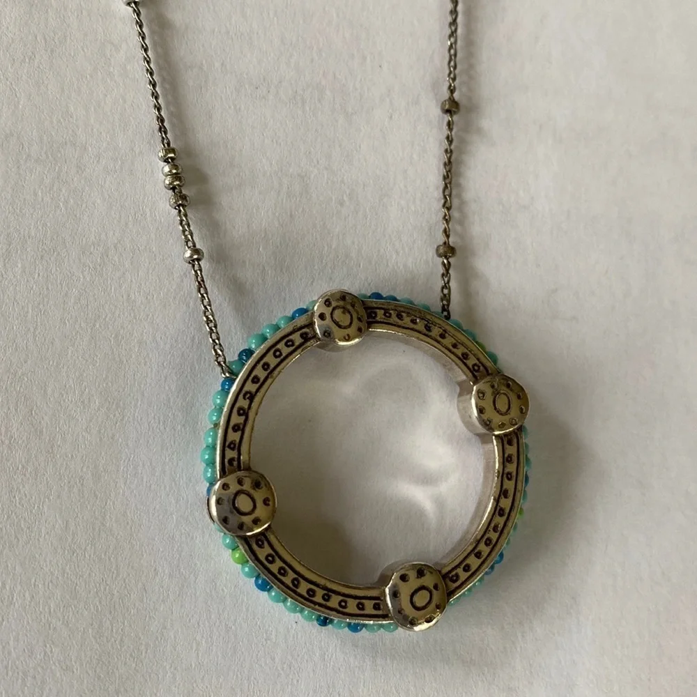 Brighton Global Dream silver and blue beaded open circle pendant collar necklace